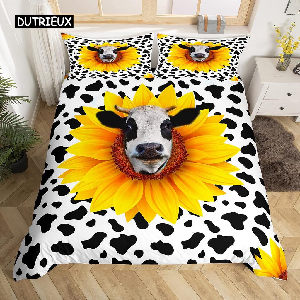 Cow Duvet Cover Set King Microfiber Milk Cow as well as Yellow Sunflower Print Comforter Cover Cute Animal as well as Floral Theme Bedding Set