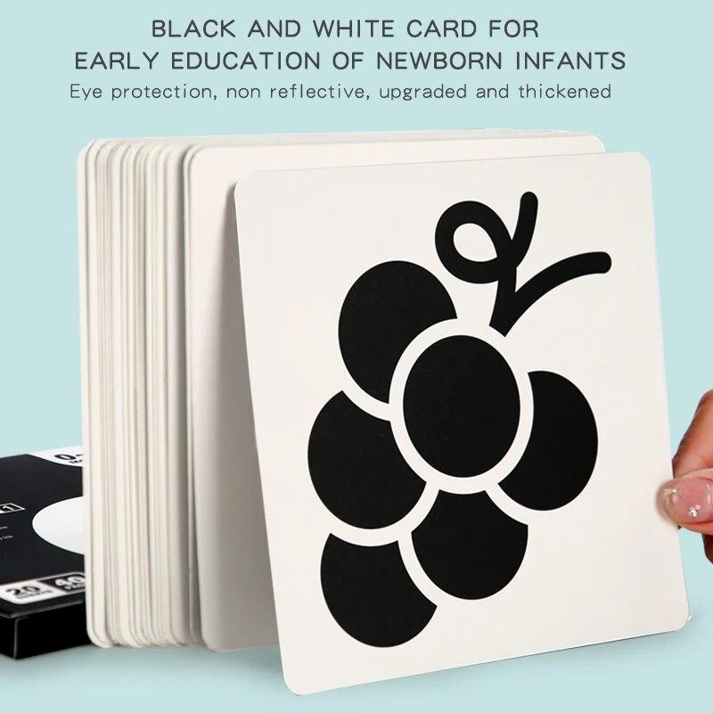 Montessori 0-12Month Baby Vision Stimulation Cards Black and White Contrast Cards Stimulate Newborn Visual Early Learning Toys