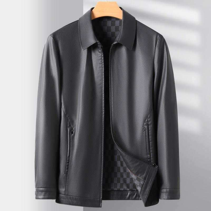 Genuine Leather Jacket Men's Autumn and Winter Middle-aged Men's Leather Jacket Dad's Short Loose Casual Sheepskin Jacket
