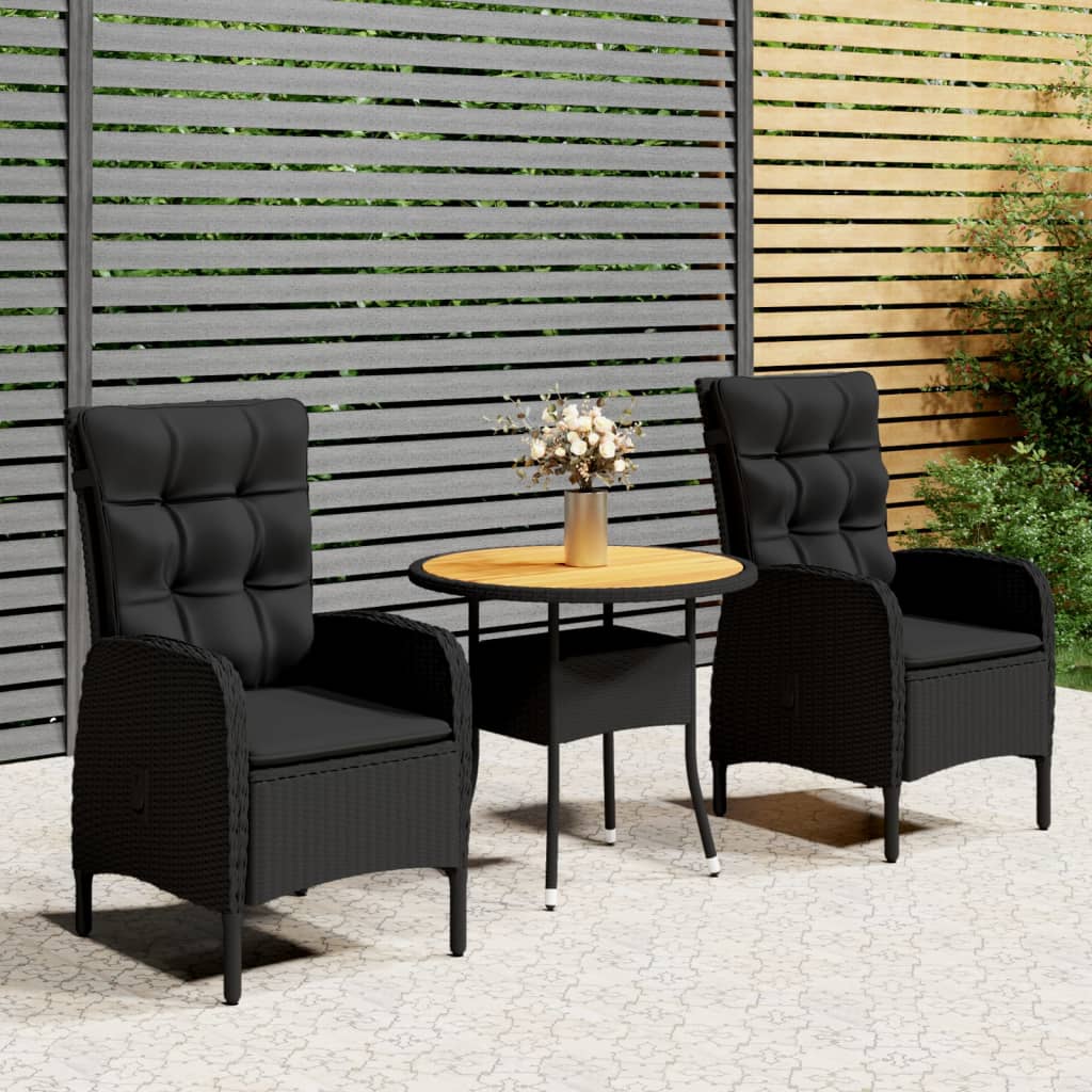 Vidaxl 3-Piece Garden Bistro Furniture Set, Poly Rattan, Black