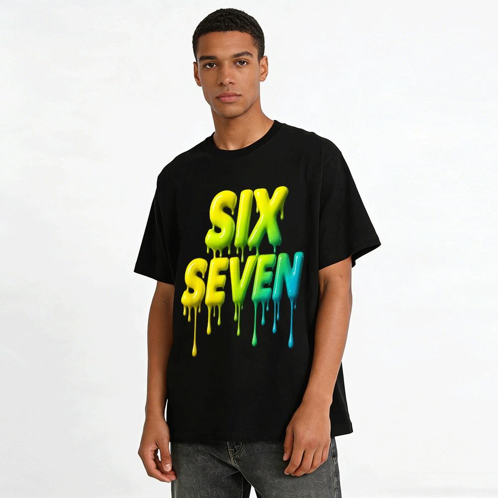 Gradient Dripping Letter SIX SEVEN Trendy Casual Print T-Shirt Pure cotton T-shirt
