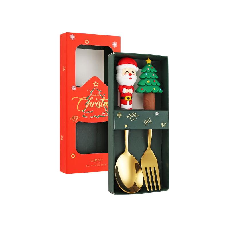 Festive Christmas Cutlery Set: Stainless Steel Cartoon Santa Spoons & Forks In Gift Box