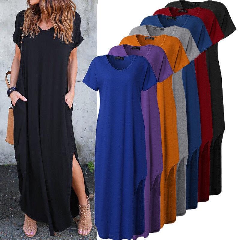 Premium Quality Women Summer Maxi T-shirt Dress With Short Sleeves And Pockets
