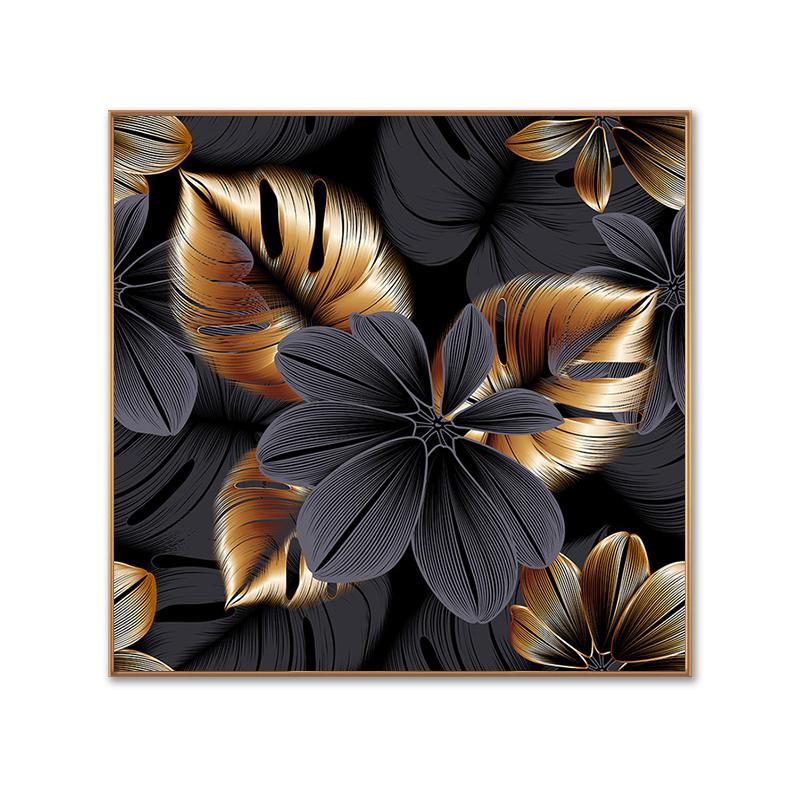 

Черный золотой растительный лист холст печать плакатов современный домашний декор абстрактная настенная живопись скандинавская картина для украшения гостиной 50x50cm No Frame