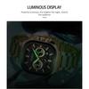 CURREN Men Square Quartz Watch Multifunction Chronograph Green Dial Waterproof Calendar Stainless Steel Mens Business Wristwatch