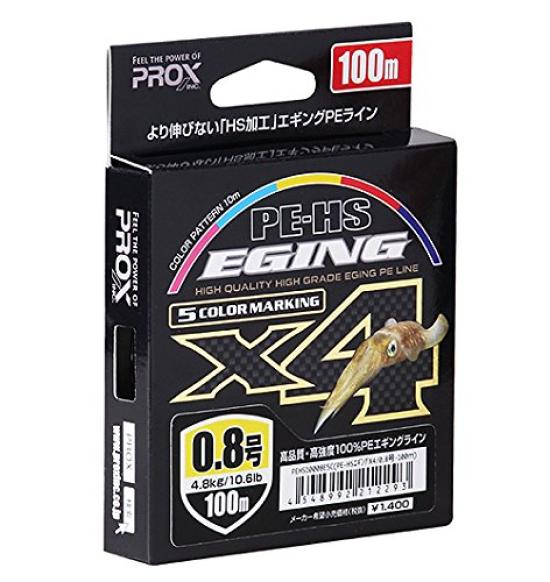 

PROX PE Eging PEHS10008E5C Line, PE-HS X4, 100m, 0.8, 10.6lb (4.8kg), 5-Color Marking,