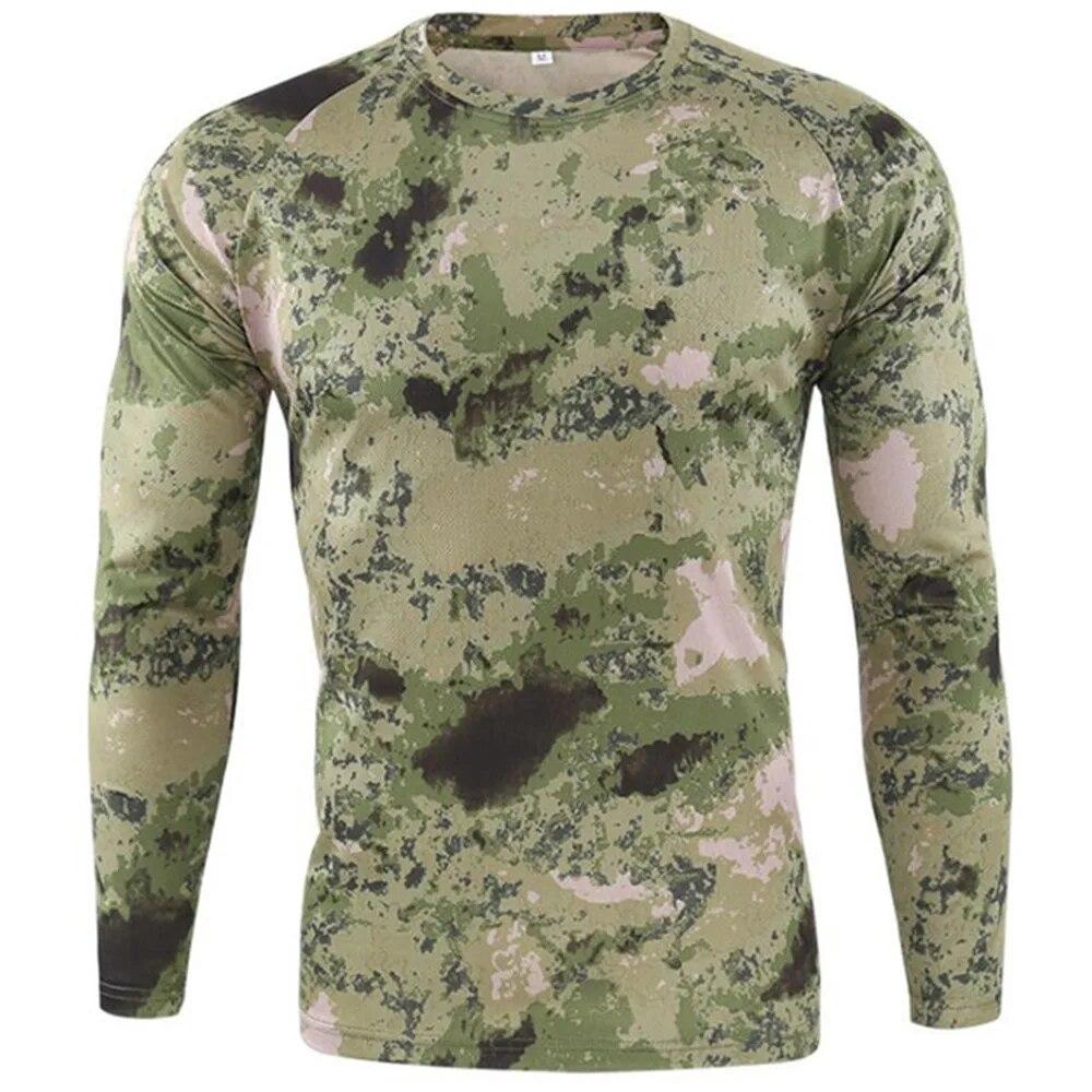 Langarm-Camouflage-T-Shirt im Freien, schnell trocknend, Wandern, militärische taktische T-Shirts, Herren-Jagd- und Camping-Shirts, Markenkleidung