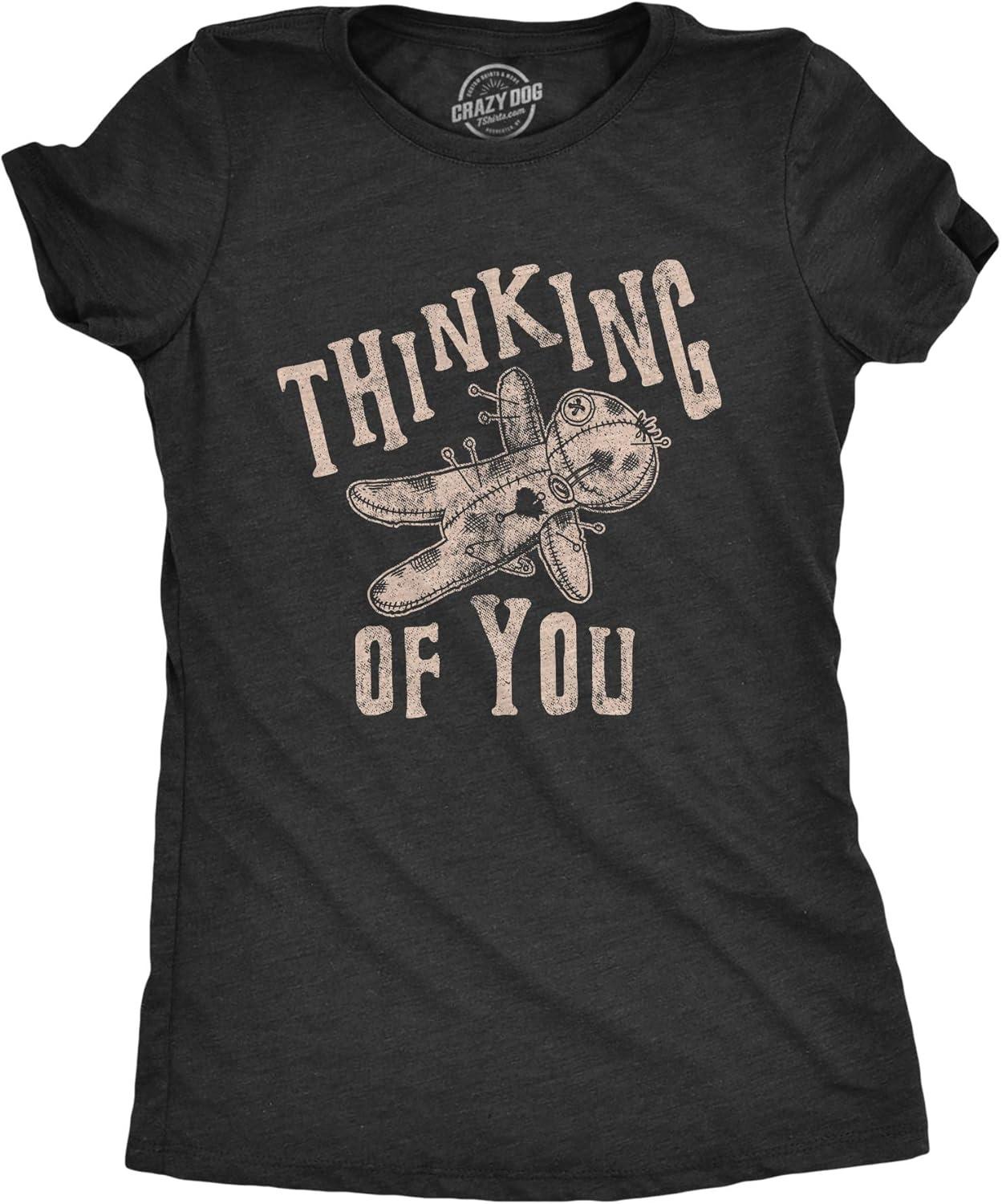 

Женская футболка «Думаю о тебе» Смешная графика в виде куклы вуду Новинка S чёрный