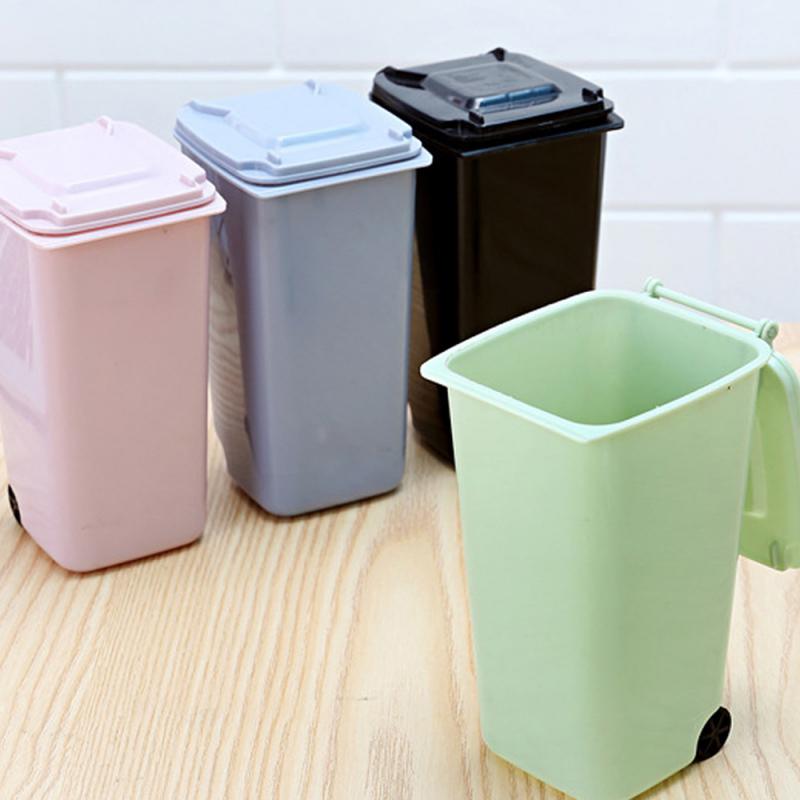 Mini Desktop Trash Can 3color Garbage Storage Box Living Room Coffee Table with Cover Small Paper Basket Plastic Garbage Bag