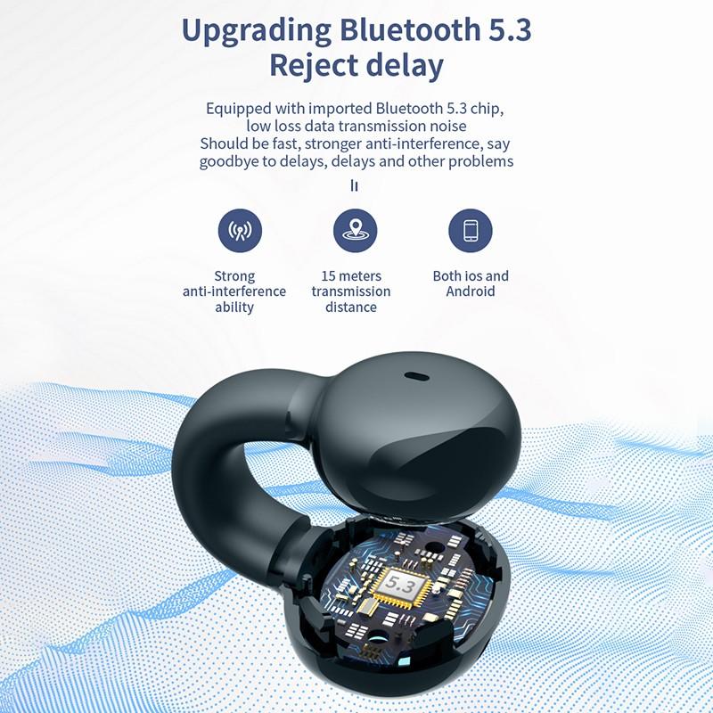 VAORLO Üzleti fejhallgató, hosszú készenléti idejű fülhallgató Bluetooth 5.3 légvezetéses, kihangosító hívás, egyfülű fejhallgató minden okostelefonhoz