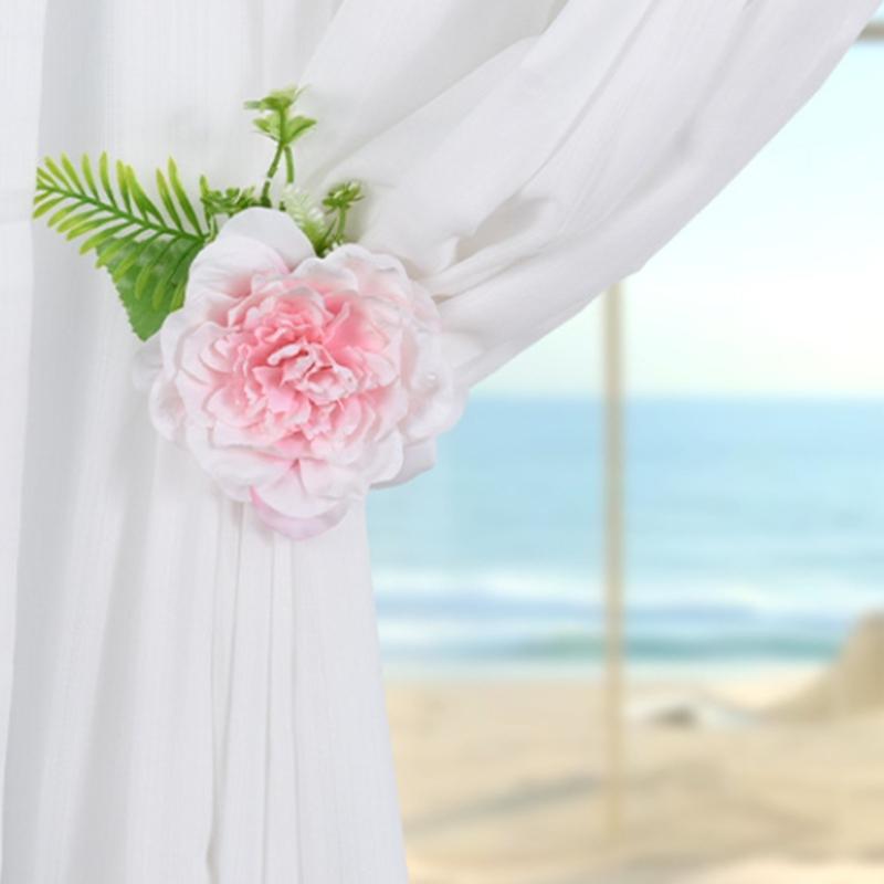 Contemporary Artificial Flower Curtain Fastening Clips Set of 2 Decorative Window Drapery Holders Tieback Straps Buckles