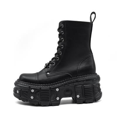 Nový punk Dámske členkové čižmy na platforme Dámsky rock s okrúhlou špičkou Šnurovacia móda Retro robustné topánky Kovový dekor Krátke čižmy