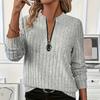 Women's Elegant Zip-Up Sweater Long Sleeve Round Neck Solid Color Pullover Office & Casual Sweater Everyday Comfort Tops