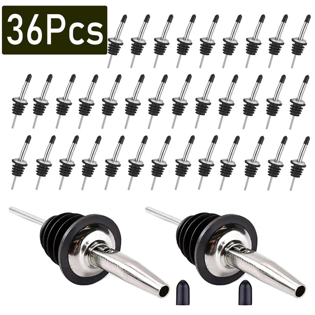 36-100Pcs Bottle Pourers Stainless Steel Liquor Spout Wine Bottle Stopper with Rubber Dust Caps For Olive Oil Bar Accessories