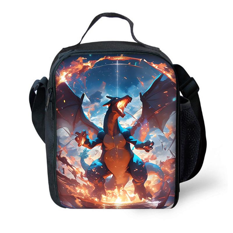 Child School Cute Anime Charizards Backpack with Lunch Bags ,Pencil Bags ,School Bags for Boys Girls Best Gift