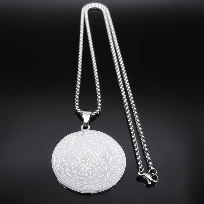 Seven Archangels Amulet Stainless Steel Necklaces Men Seal of Salomon Talisman Christian Protection Jewelry