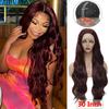 SOKU Burgundy Synthetic Lace Front Wig For Women 30 Inch Long Body Wave Side Part Transparent Lace Wigs Heat Resistant Fiber