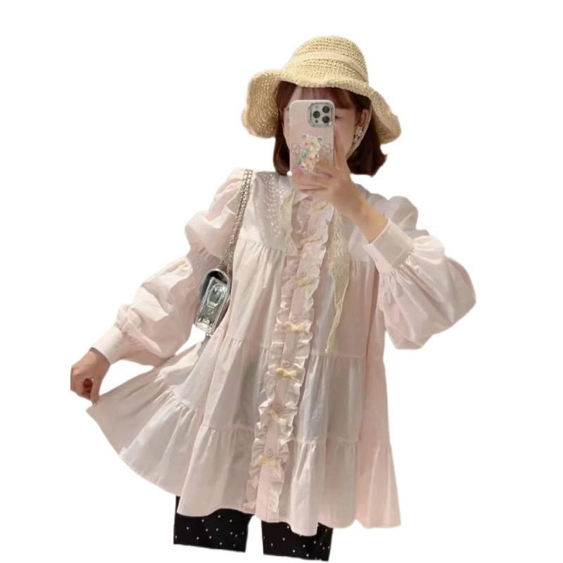 Women's Puff Sleeve Bowknot Shirt Jacket - New Gentle Sweet Blouse, Loose Mid-Length Top for Spring and Autumn 2025