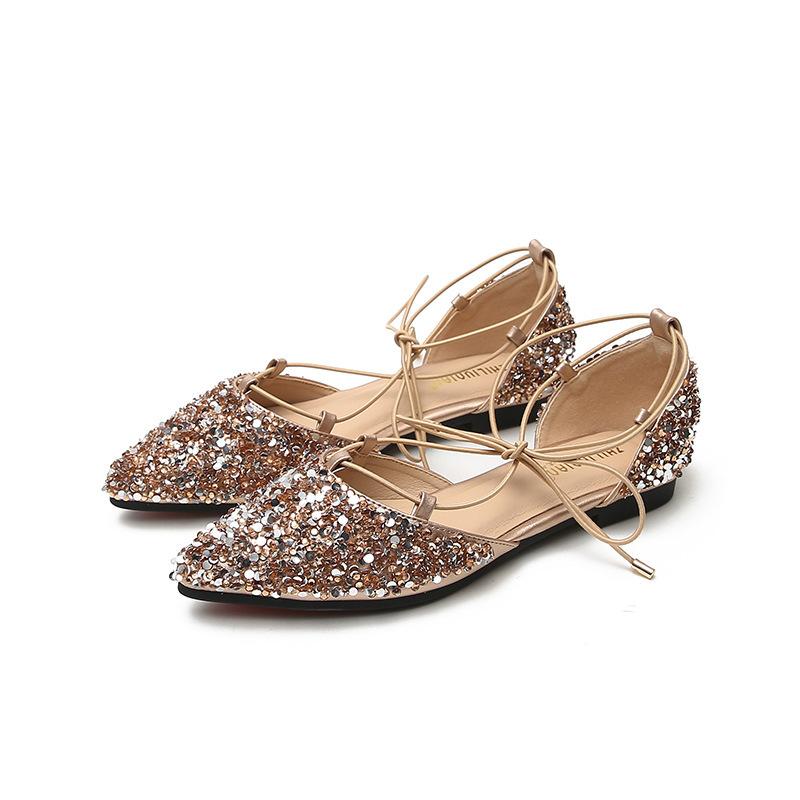 Fashion Bling Gold/Silver Cross Tied Sandals Woman Flats D'orsay Glitter Gladiator Sandalias Femmes Lace-Up Ballerinas Party Ball Shoes