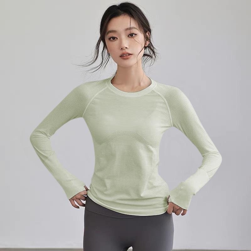 Women's Slim Fit Long Sleeve Quick Dry Yoga Top - Comfortable, High Elastic, Round Neck for Autumn/Winter Running & Training.
