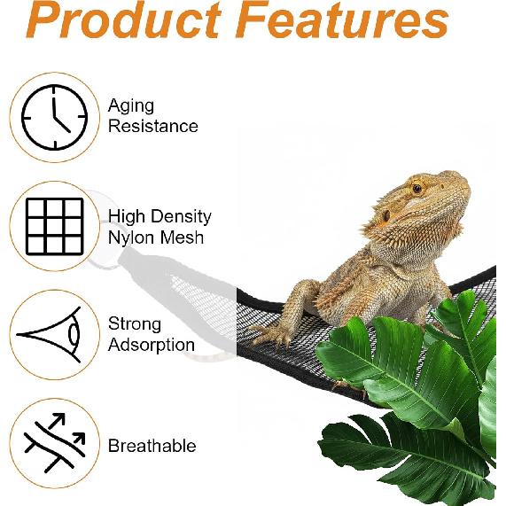 2Pcs Bearded Dragon Hammock, Breathable Mesh Reptile Hammock Lizard Tank Accessories, Triangle Geckos Hammocks for Bearded Dragons, Snakes, and
