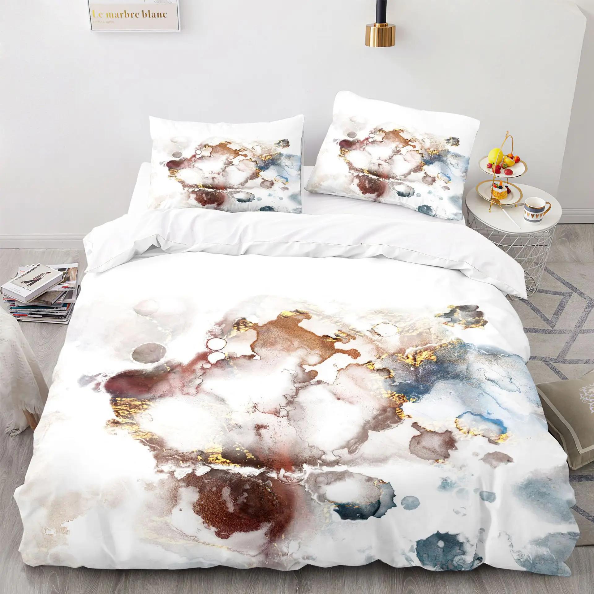 Modern Gold Blue Marble Duvet Cover Women Kid Gift Glitter Abstract Marble Luxurious Ink and Wash Art Theme Bedroom Decorations 70x133cm 2pcs