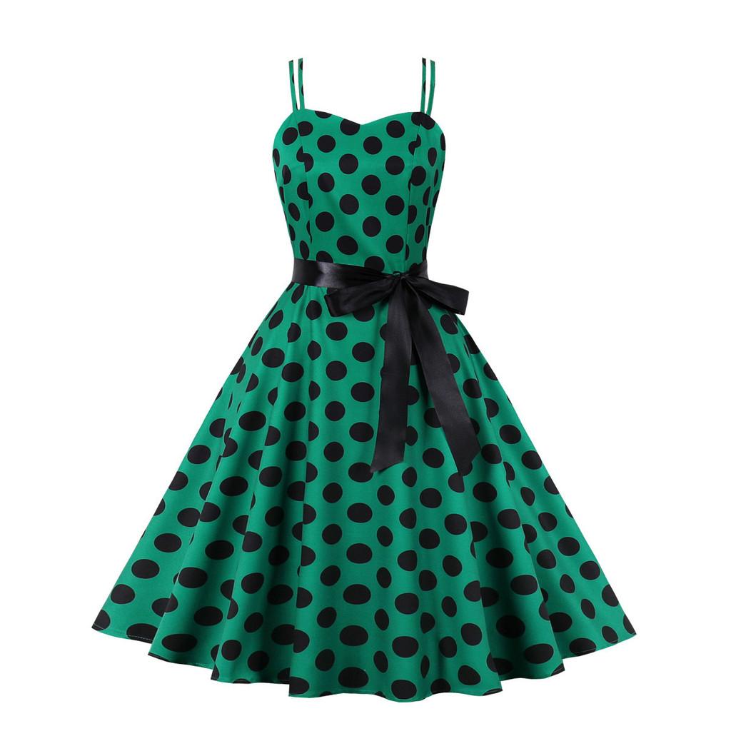 Vintage Polka Dot A Line Dress With 3d Pattern V Neck Sleeveless For Casual Wear