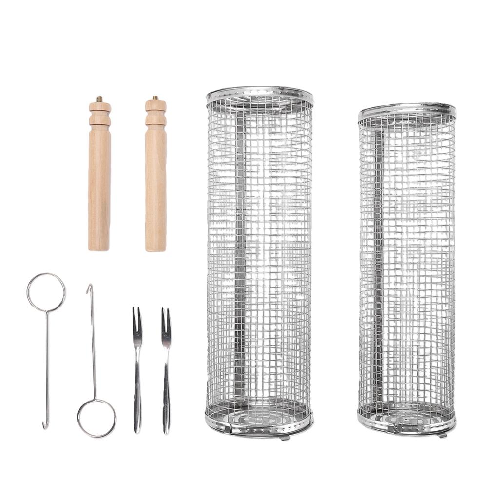 Rolling Grill Basket 304 Stainless Steel Rolling BBQ Net for Veggies Outdoor Cooking Tools