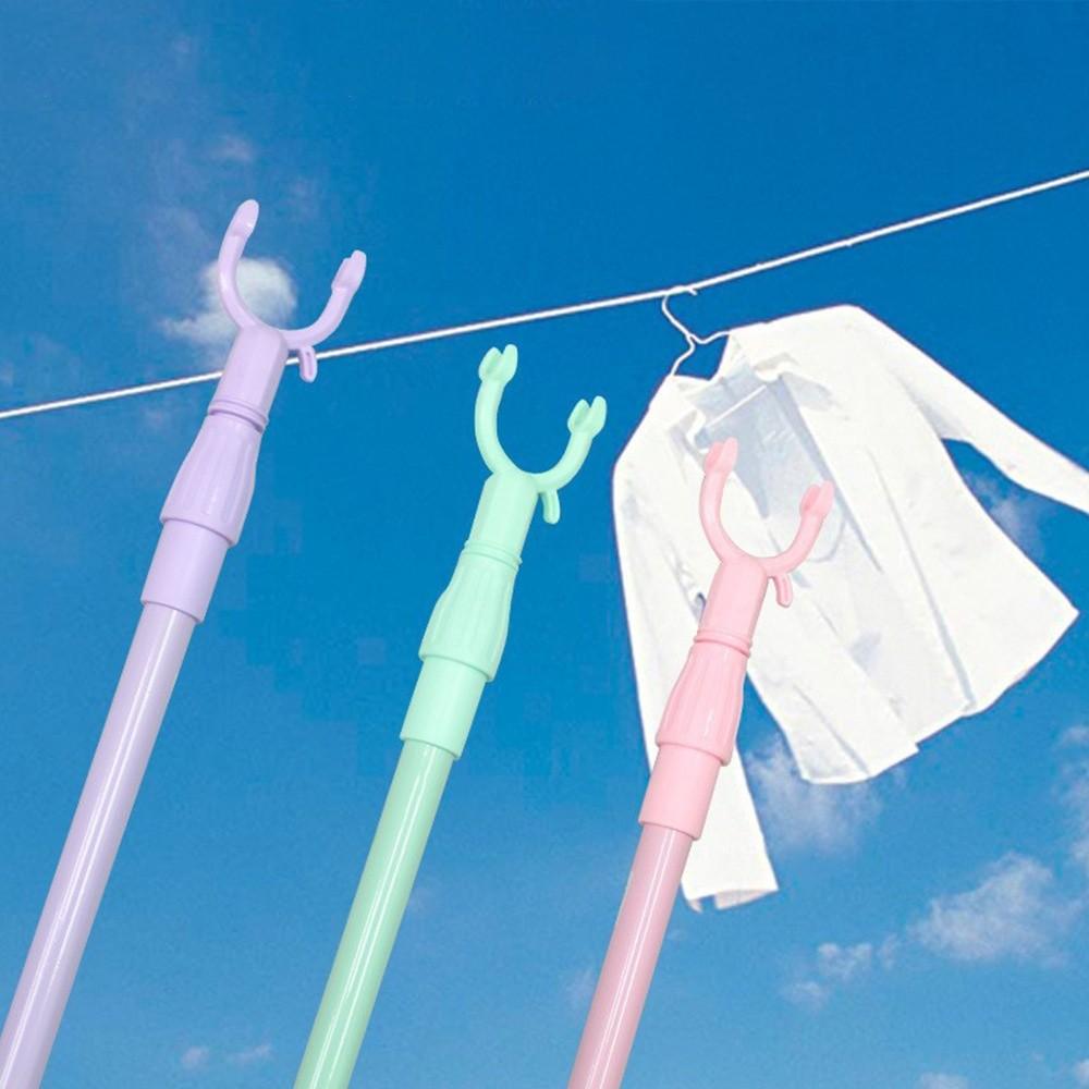 Adjustable Retractable Clothes Fork PP/Stainless Steel Heavy Duty Long Reach Closet Pole Telescopic Clothes Drying Rod
