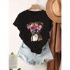 European Size Women's Boxer Dog T-Shirt with Pink Heart Fashion Glasses & Boxer Puppy Print - Cute Boxer Breed Tee for Pet Owners