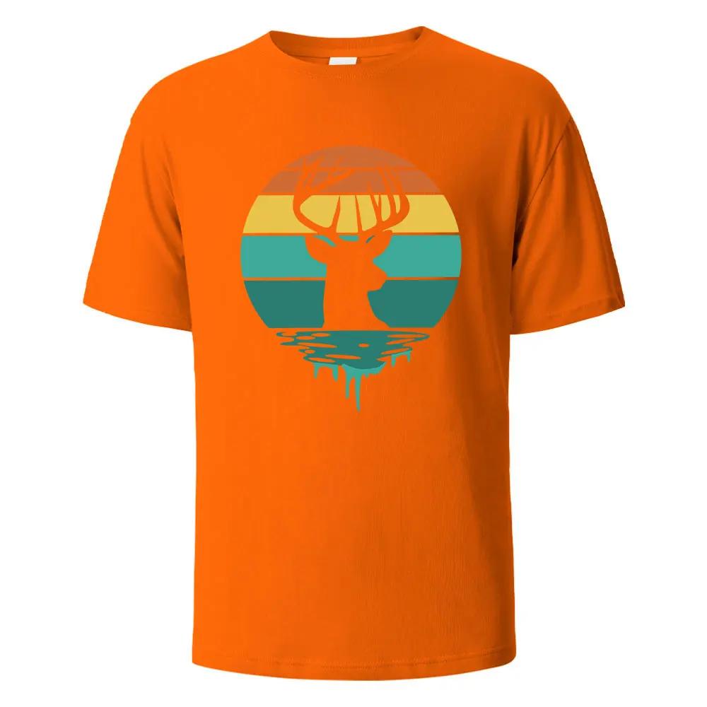 

Футболки с принтом «Оленьи рога» для мужчин, 100% хлопок, летние, дышащие, удобные, с короткими рукавами и круглым вырезом, мужская одежда XL