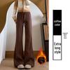 Winter 2025 Women's High-Waisted Pink Fleece-Lined Micro-Flare Sweatpants - Petite Size.