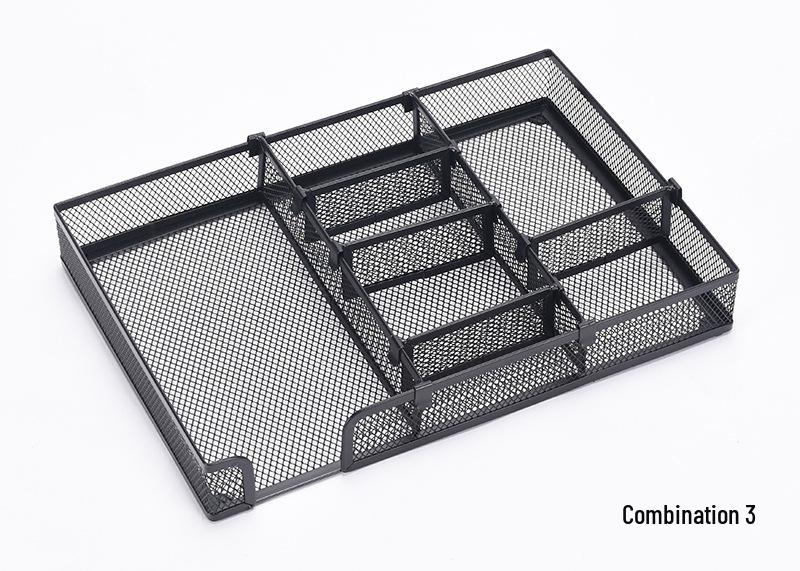 Metal Mesh Multi-Compartment Storage Tray for Office, Cutlery & Stationery - DIY Assembly