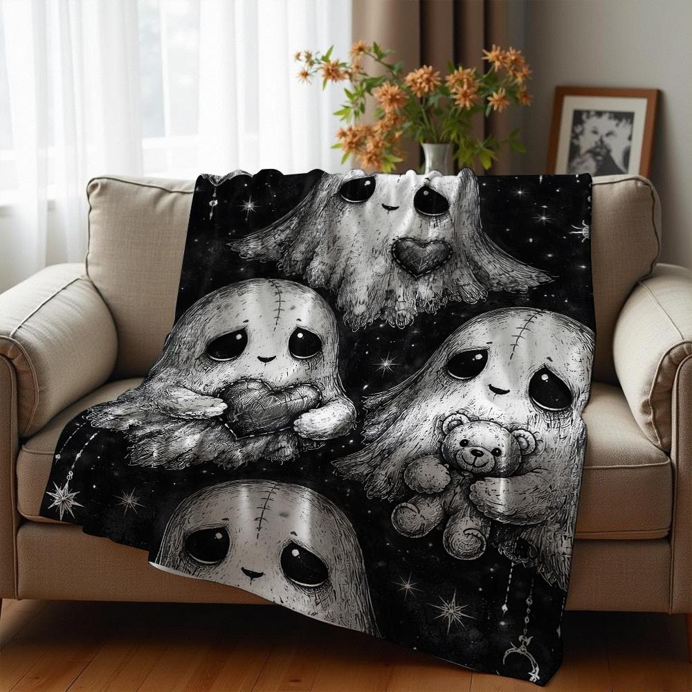 Gothic Heart Sticker Soft Flannel Blanket Breathable Warm Throw for Office Car Sofa Kids Room Birthday Xmas Gift