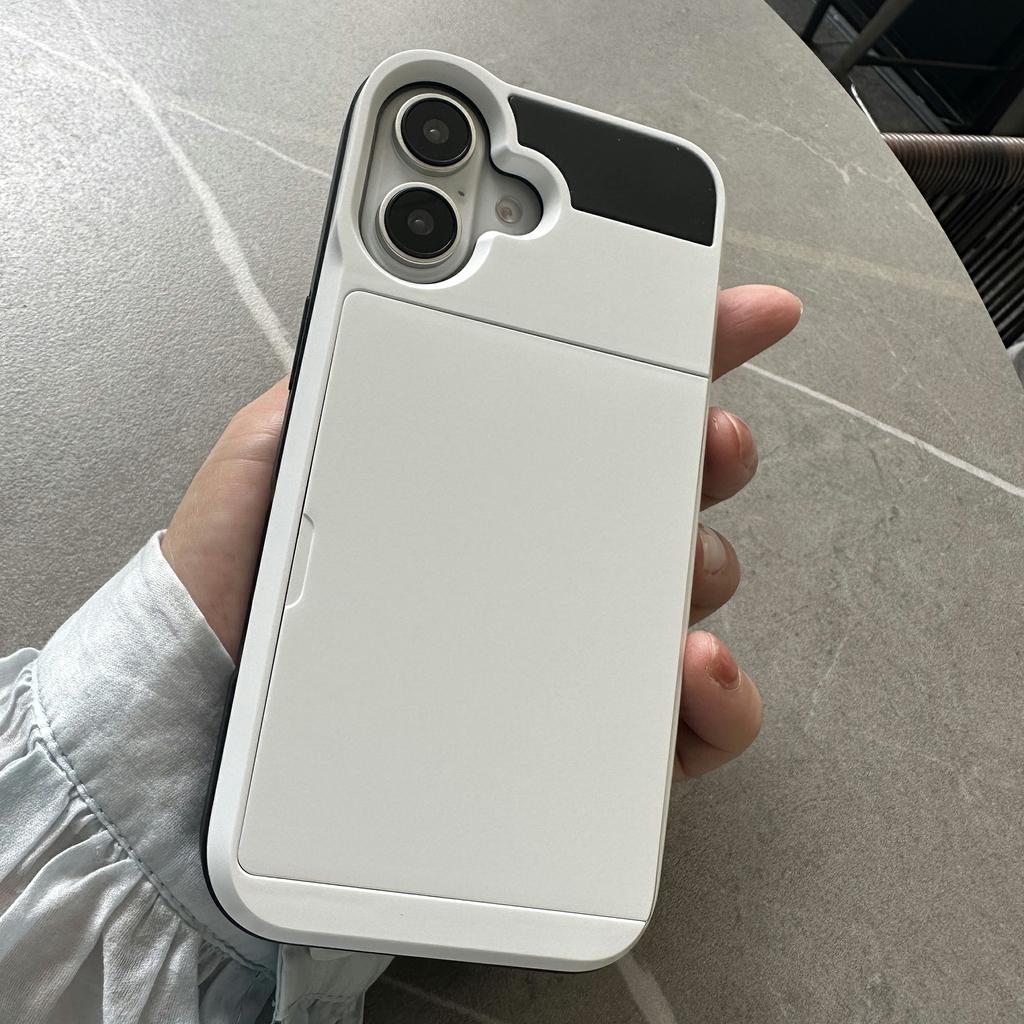 For iPhone 16 Case with Sliding Card Holder PC+TPU Phone Back Cover