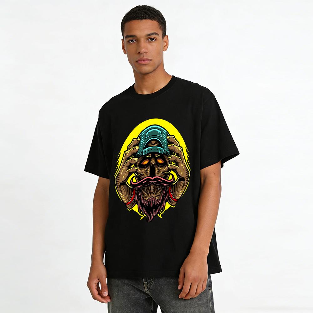 Cool Skull With Cap Graphic Casual Short Sleeve T-Shirt Pure cotton T-shirt