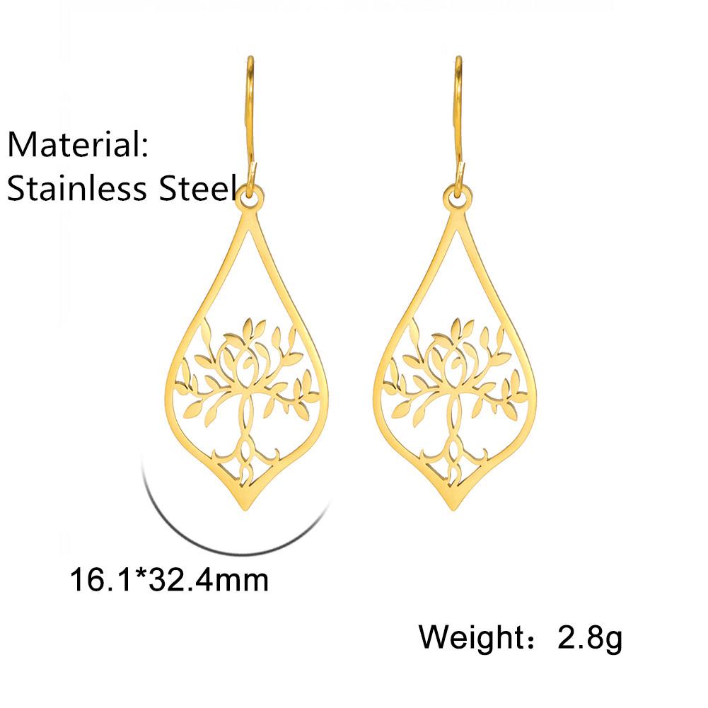 Lucktune Tree of Life Water Drop Earrings Women's Stainless Steel Hollow Geometric Earrings Vintage Jewelry Lucky Gifts Sale