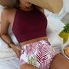 European & American High Waist Bikini - Solid Color, Tummy Covering, Sexy Swimwear