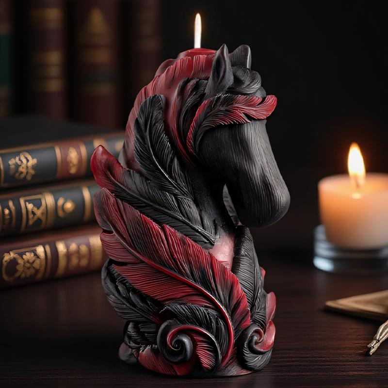 Mystical Red Feather Horse Head Silicone Mold with Exquisite Pegasus Feathers and Mane Details, 3D DIY Handmade Candle Mold
