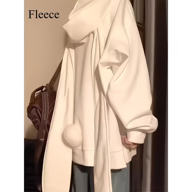 Autumn Kawaii Bunny Big Extra Ears Hoodie Long Sleeve Hooded Sweatshirt Y2K Style Fashion Rabbit White Tail Oversized Zip-up Hoodies
