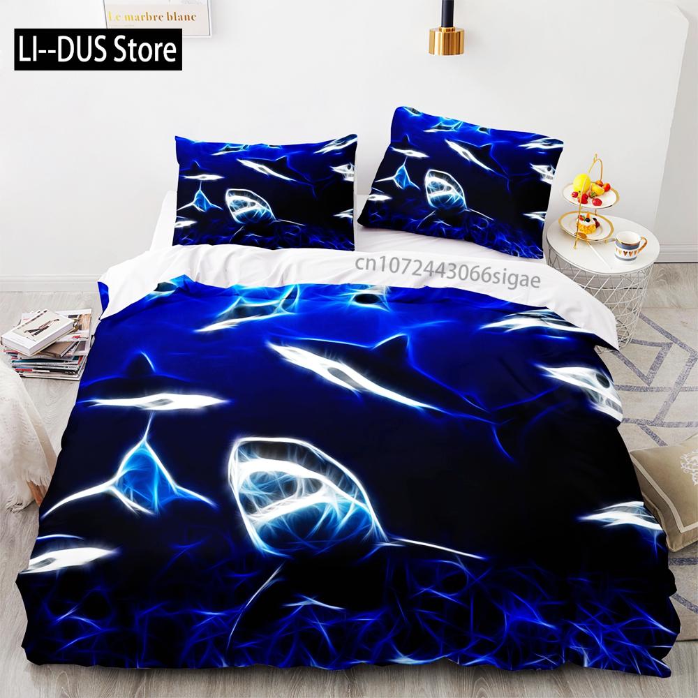 Shark Bedding Set Single Twin Full Queen King Size Ocean Overlord Bed Set Aldult Kid Bedroom Duvetcover Sets 3D Anime 035