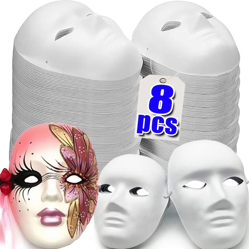 1/8pcs DIY White Masks Halloween Paper Mache Full Face Paintable Cosplay Craft Party Supplies Unisex Face Cover Costume Prop