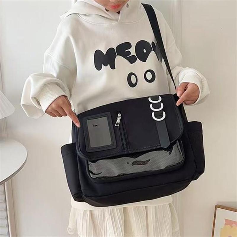 Y2K Clear Patch Canvas Crossbody Messenger Bag Multi Pocket Shoulder Bag Casual Daily School Work Satchel Handbag for Teen Girls