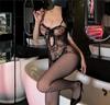 Allure Bodysuit Set: Fishnet Stockings & Open Crotch, Versatile Uniform Style for Mature Women, Plus Size, Black
