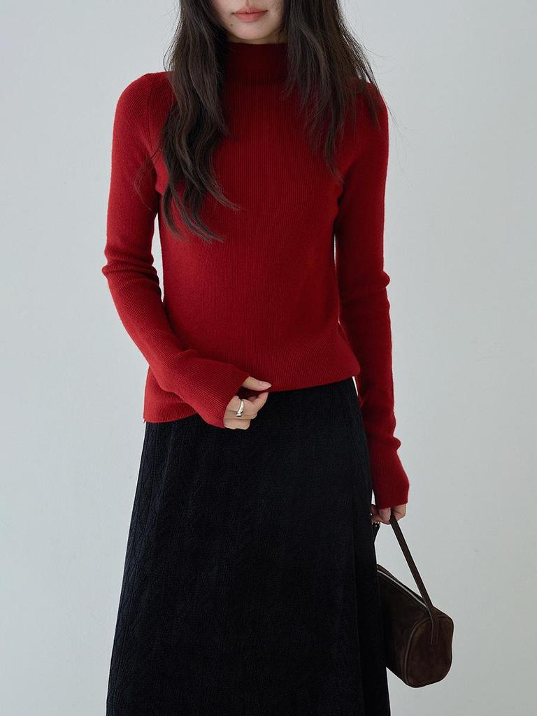 Koreanischer Stil Schwarzer texturierter High-Waist figurbetonter A-Linien-Strick-Midirock für Damen