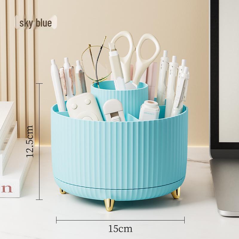 Rotating Desk Organizer: Plastic Pen Holder & Makeup Brush Storage