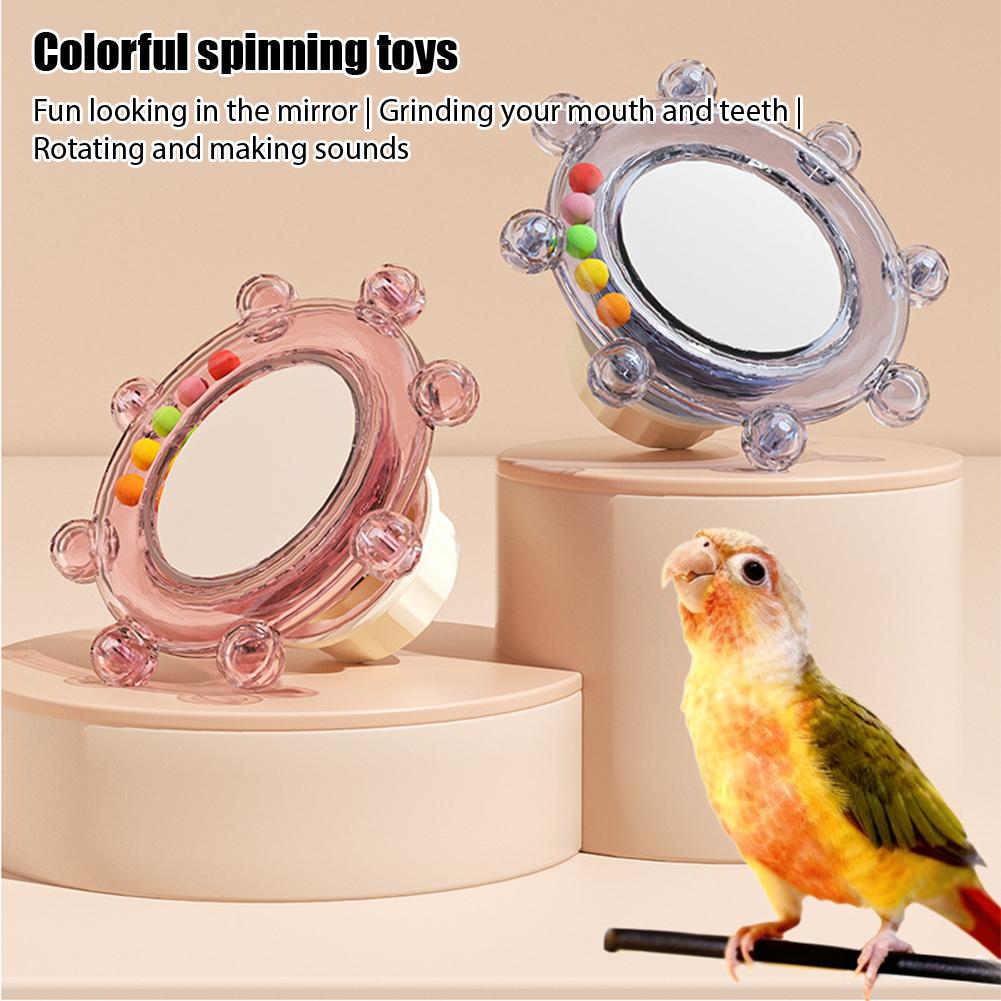 Bird Mirror Toy With Bell Chew Beads Parrot Cage Accessories Beak Grinding Boredom Relief Interactive Toy