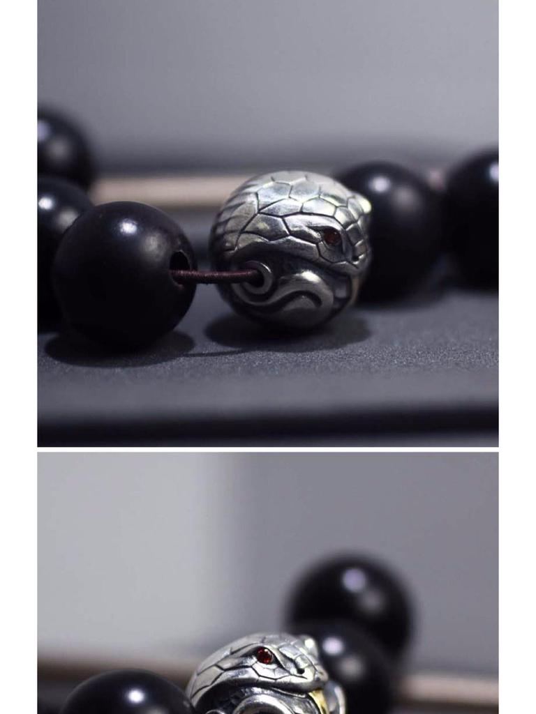 Silver Retro Snake Bead Bracelet with Vajra, Moon, Monkey Head, Round Beads for Men's Handmade Accessories