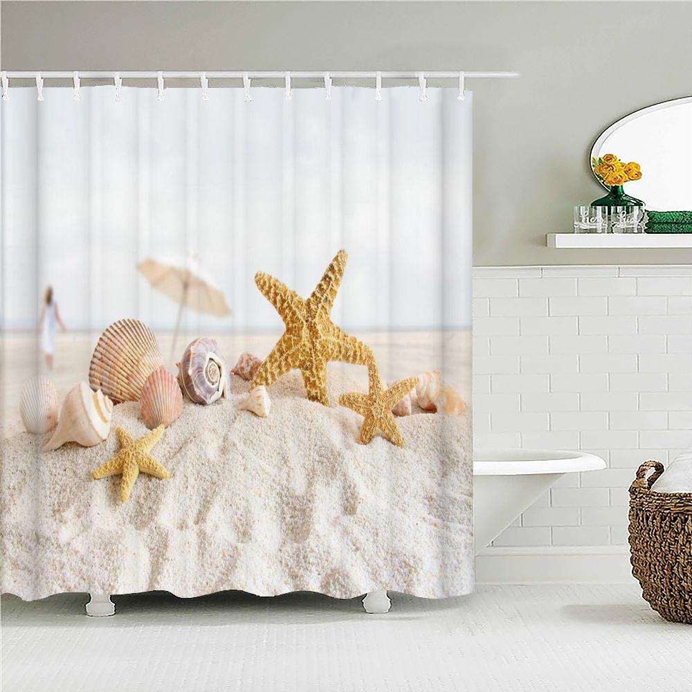 Sunny Beach Seaside Scenery 3D Printing Shower Curtain Large Size 300x180cm Waterproof Polyester Home Decor Curtain With Hooks