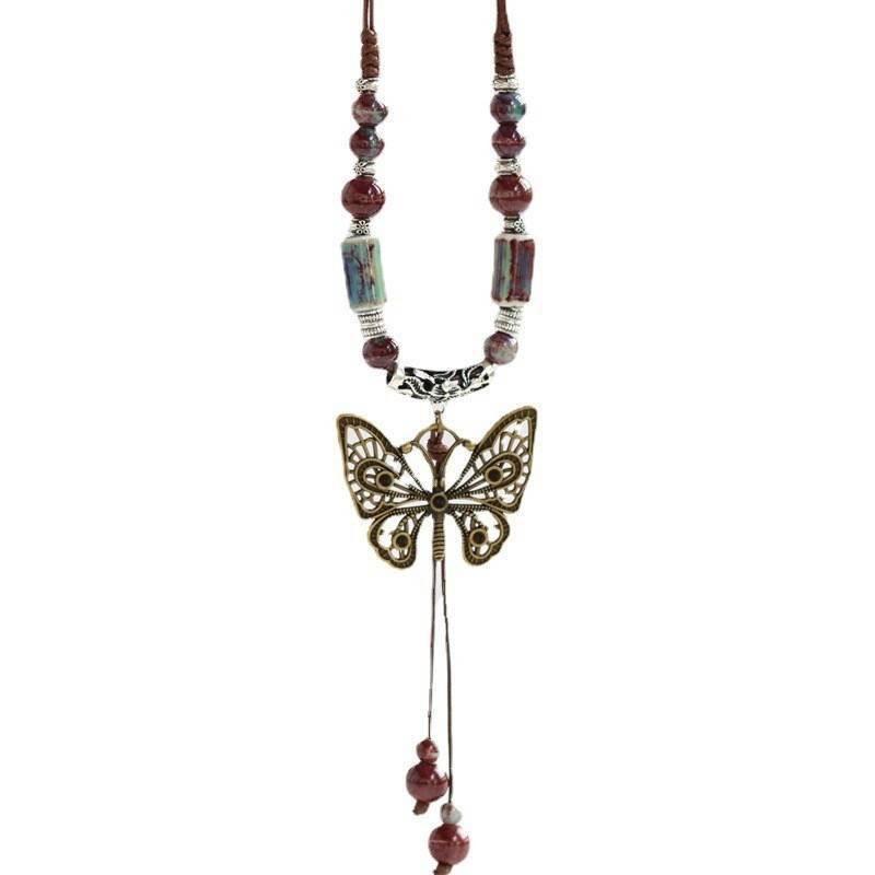 Necessary Necklace For New Chinese Style Wear, Ethnic Style Ceramic Clay Kiln Butterfly Pendant Xiaohongshu Wear Accessories